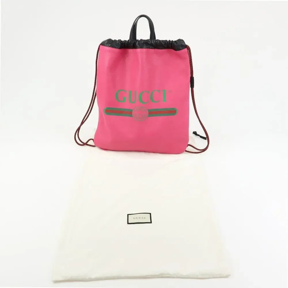 Gucci Calfskin Interlocking G Drawstring Backpack Pink